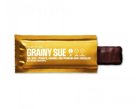 Grainy Sue, karamell og peanøtter, dekket med mørk sjokolade. 40g