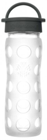 Drikkeflaske i glass med skrukork, 475ml, mørk grå/klar